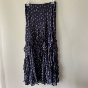 Ralph Lauren Navy and Cream Ruffle Maxi Skirt